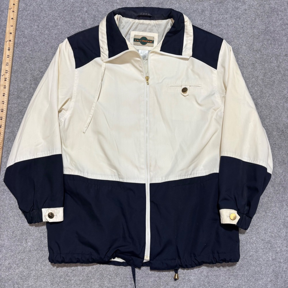 Vintage Out Brook Mens Colorblock Windbreaker Jacket Cream Navy Blue Large